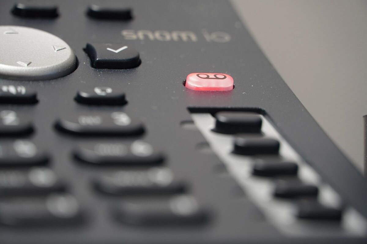 Close-up of a VoIP desk phone keypad